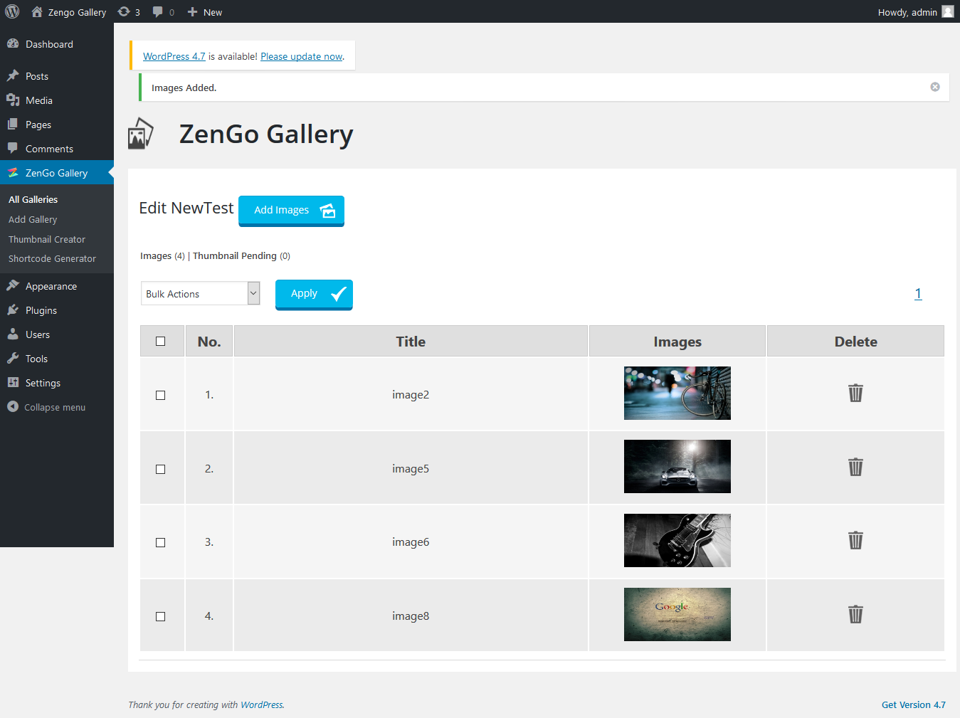 List of Images into the Gallery