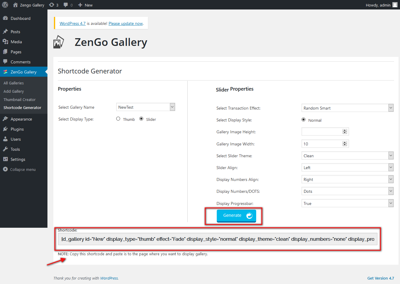 Slider Settings