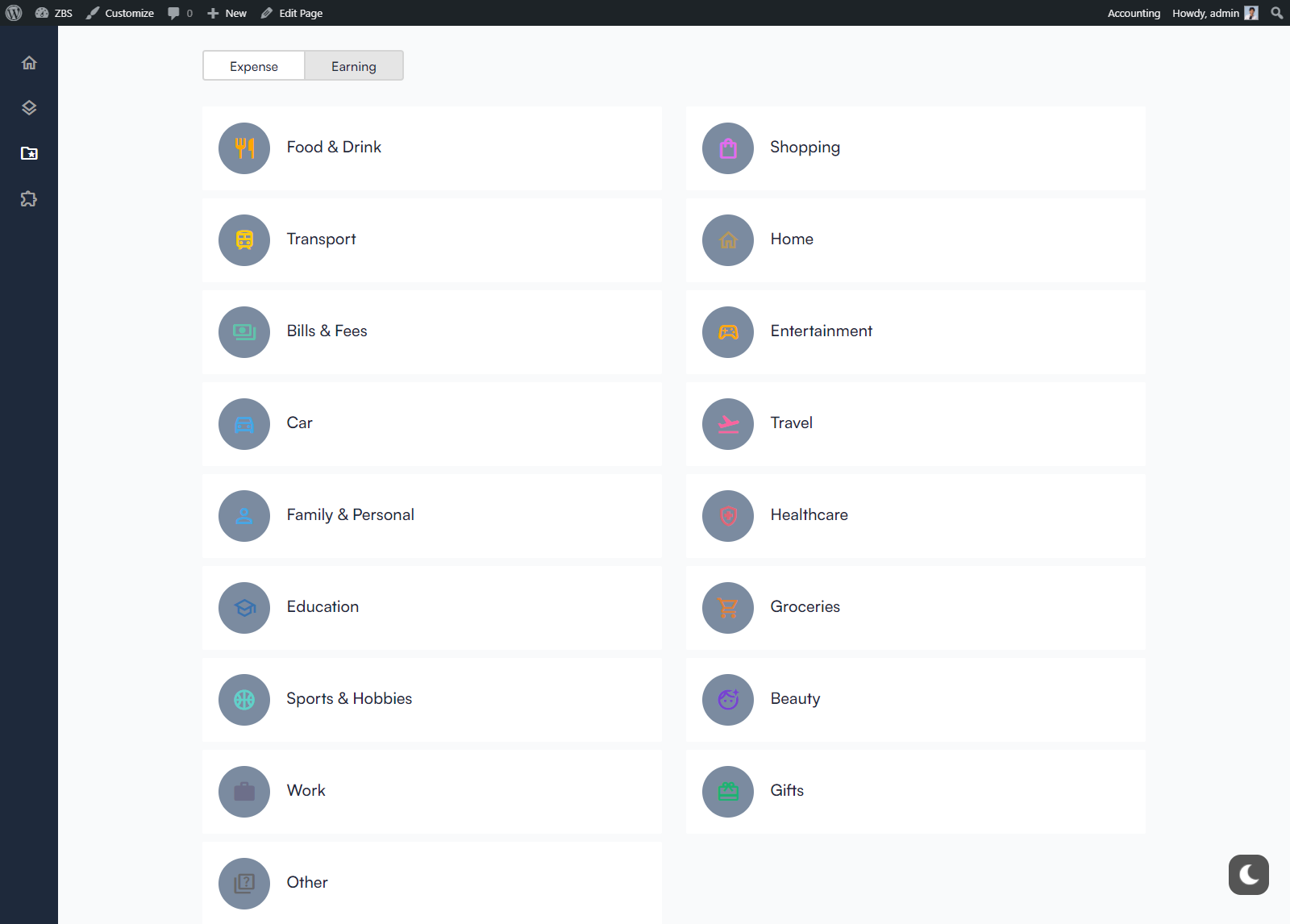 Listed Default Categories