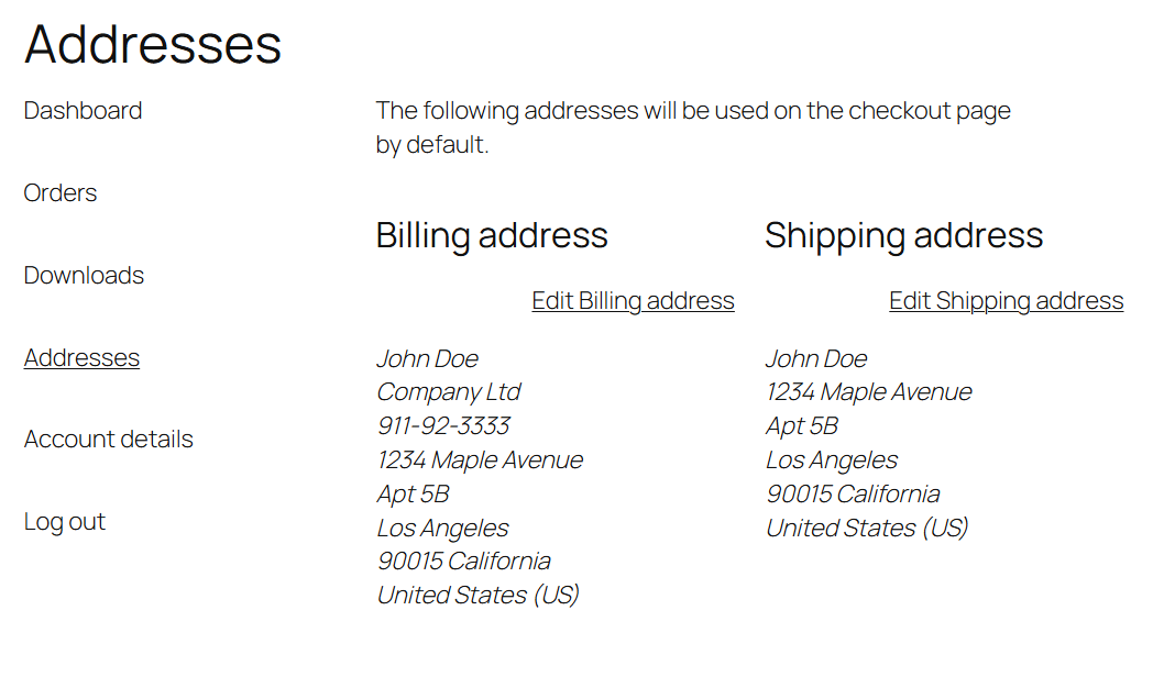 Customer "My Account" billing address with Tax Number.