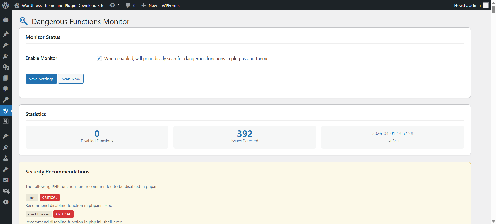 Dangerous functions monitoring