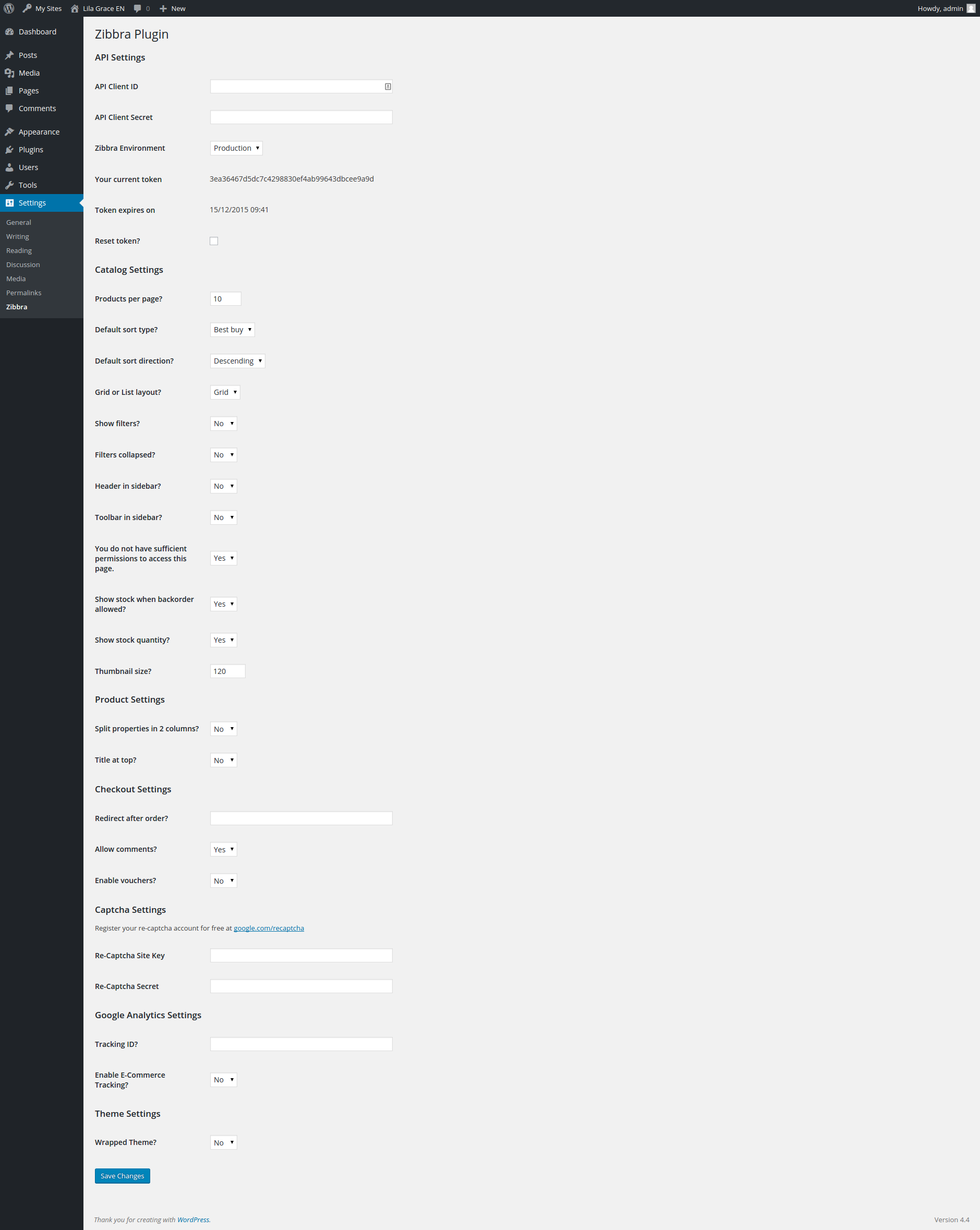 Plugin configuration page