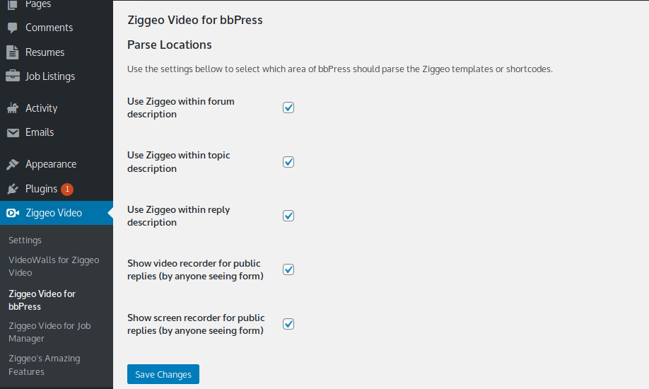 Admin dashboard options