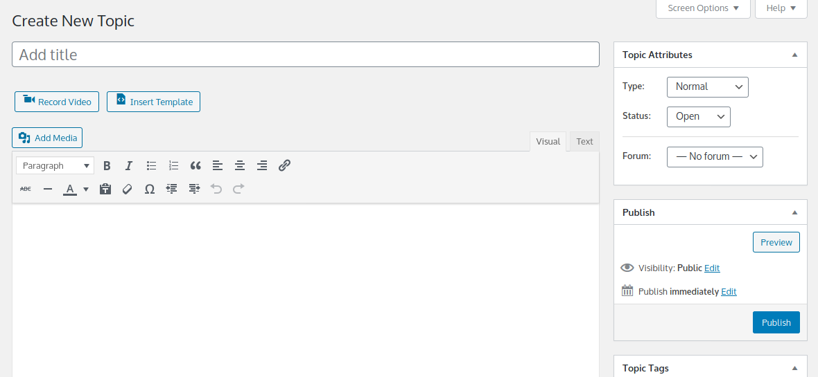 bbPress Admin - New Topic form