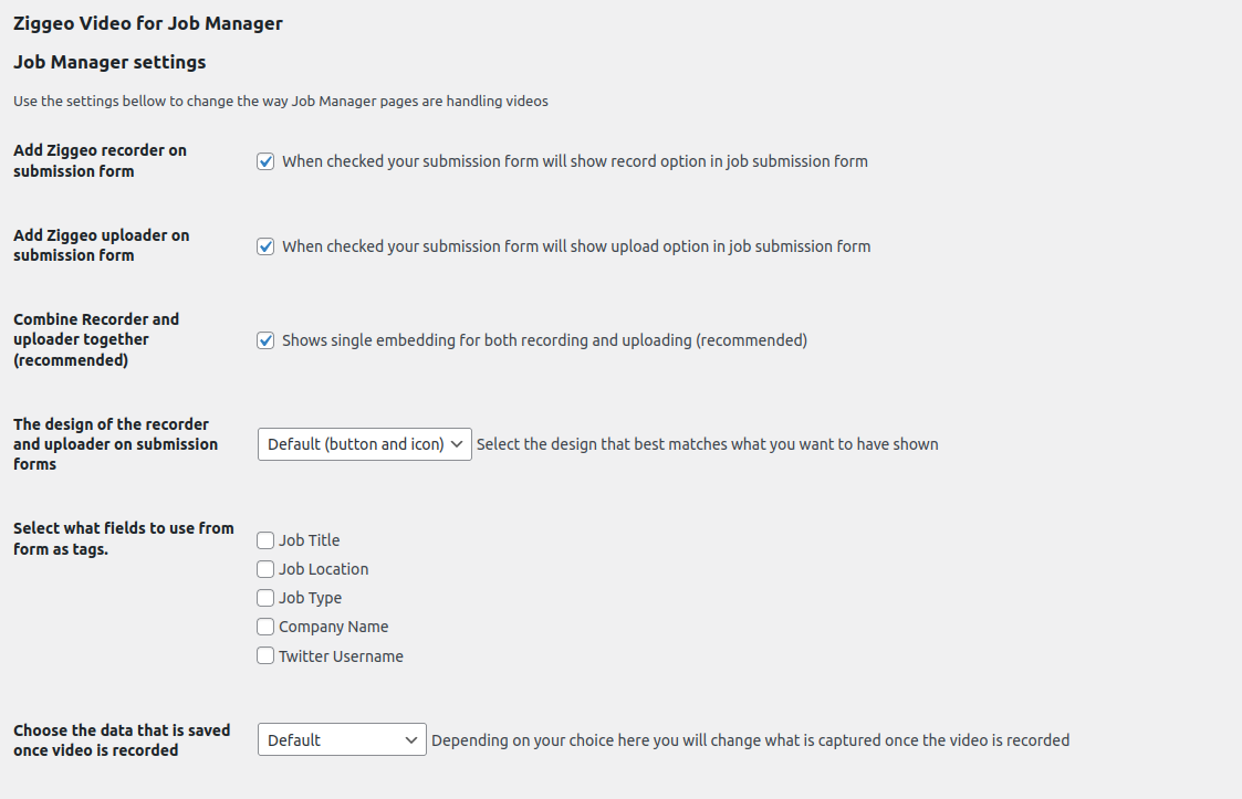 Admin Options for Job Manager