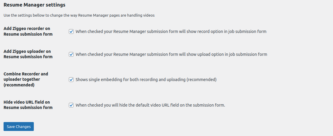 Admin Options for Resume Manager