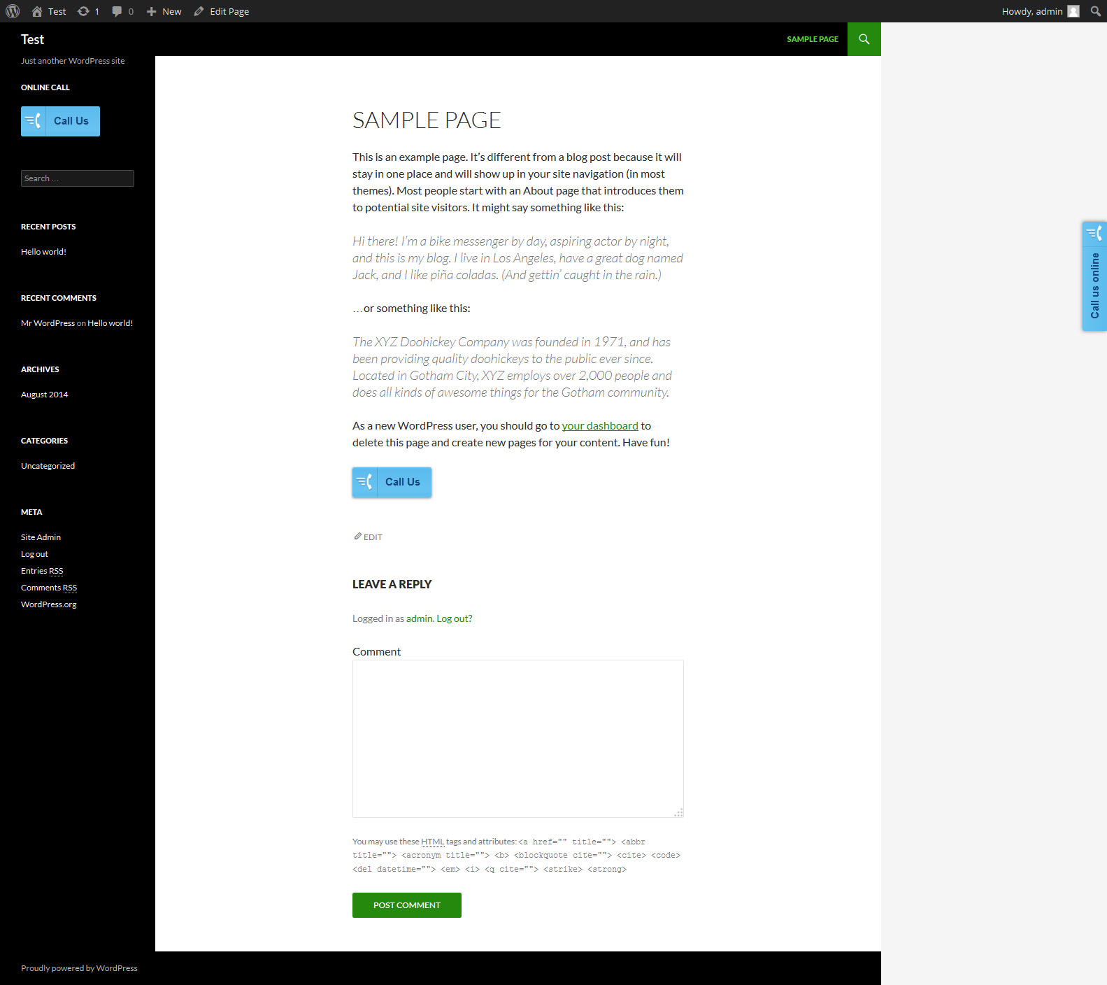 Example placed Zingaya widgets