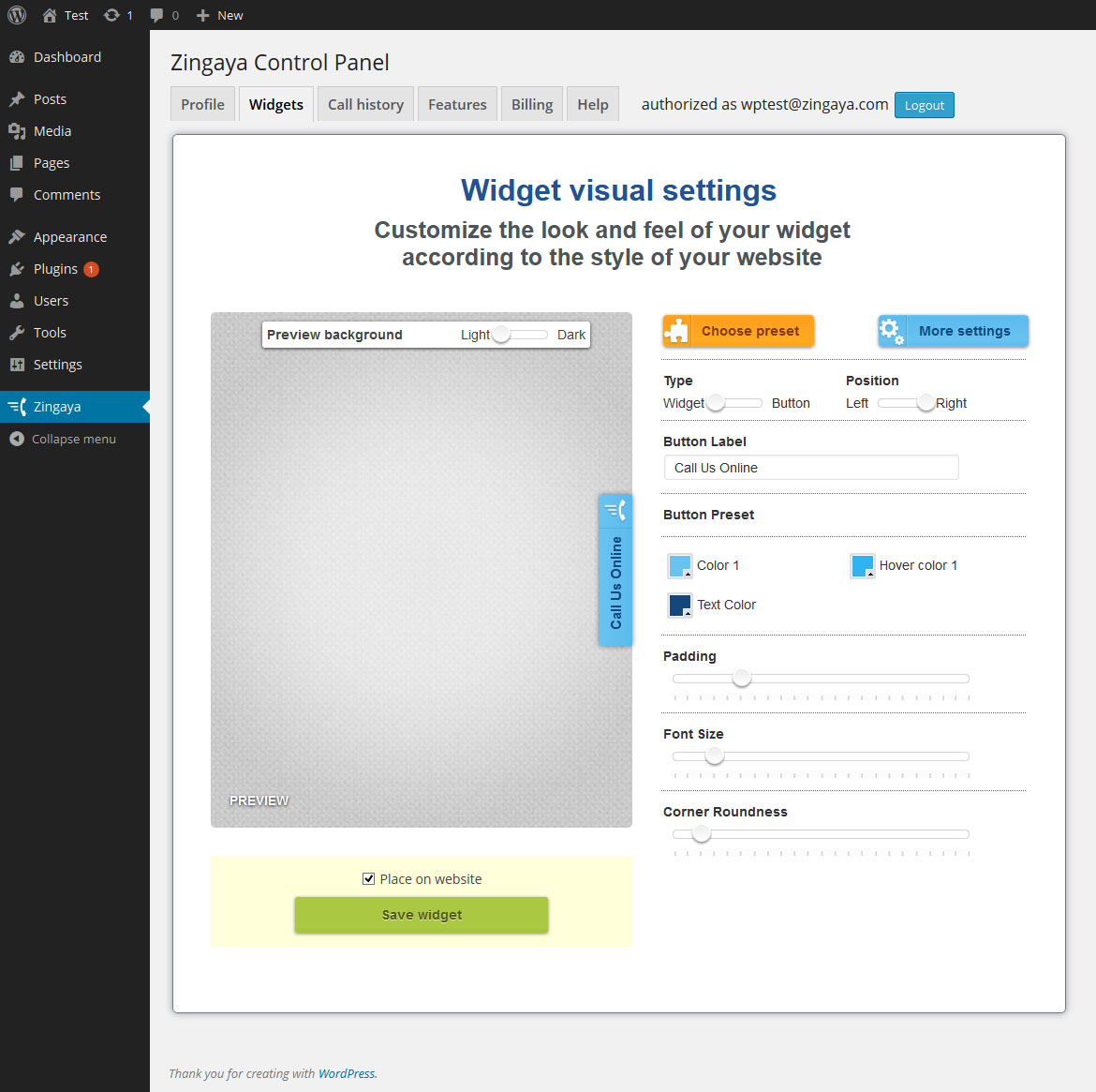 Widget Visual Settings