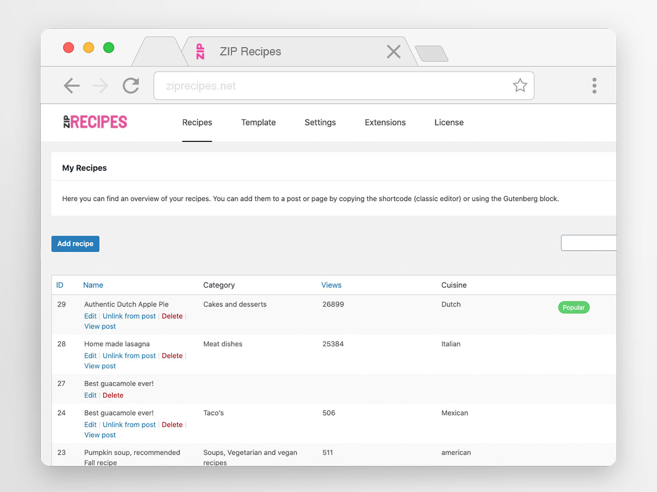 Overview of the most Important Recipe Data