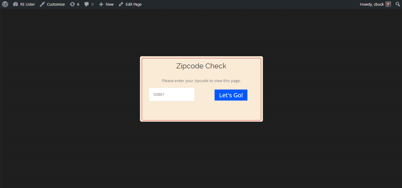 The user is prompted to enter their zip code on an enabled page.