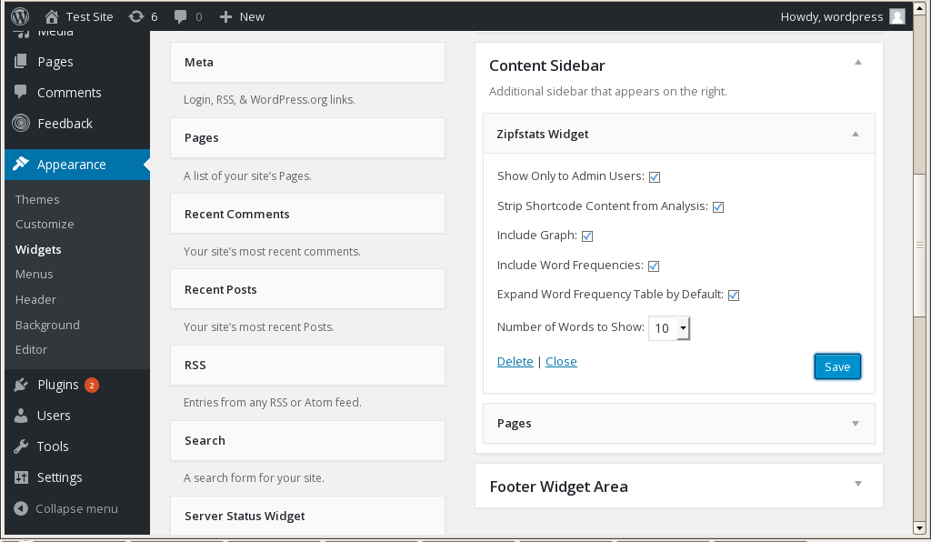 Widget screenshot showing default options.