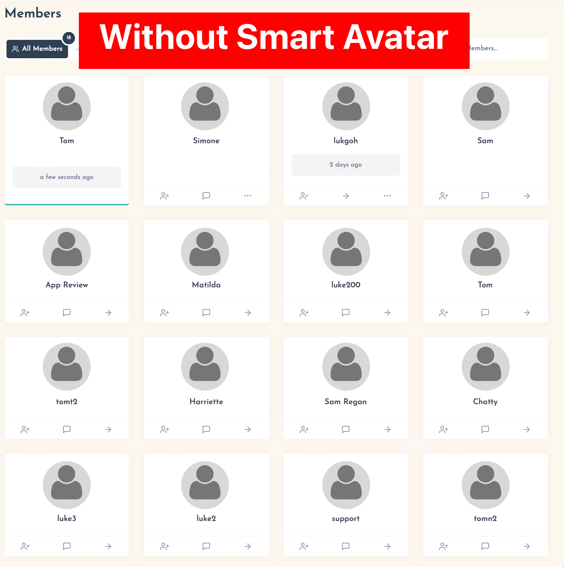 The members view without Smart Avatars installed.
