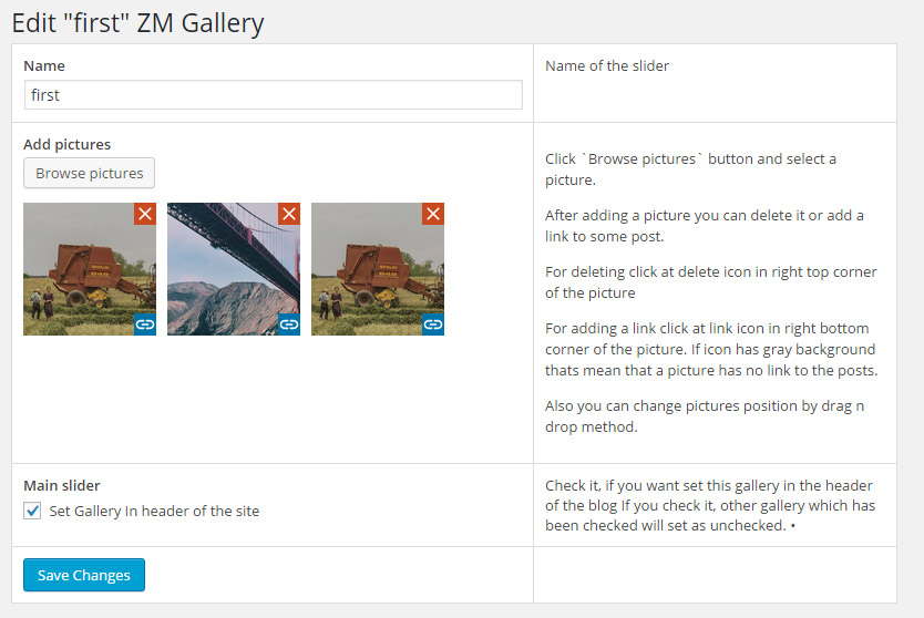 ZM Gallery plugin admin side