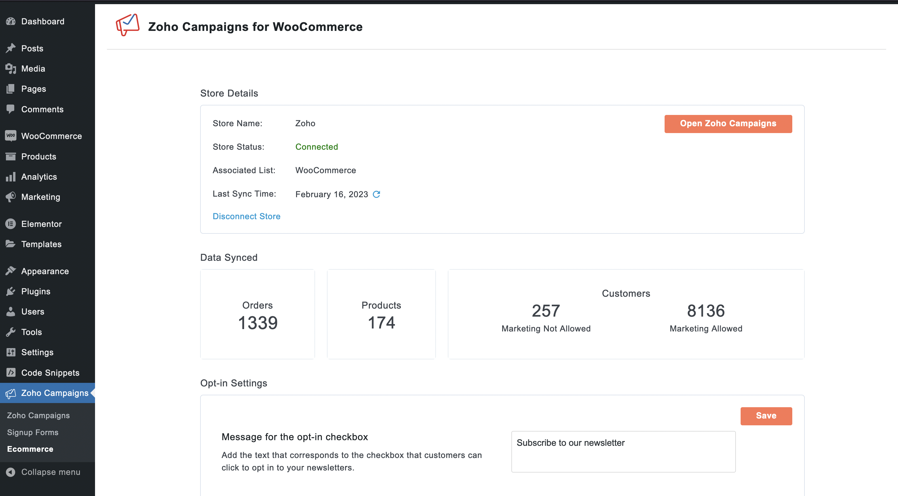 Zoho Campaigns for WooCommerce