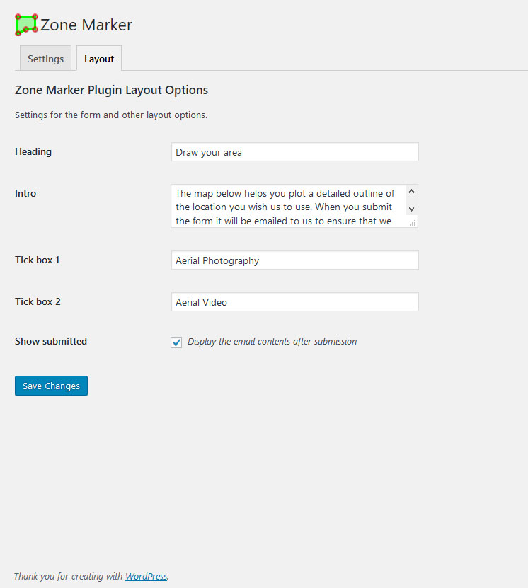 The backend Layout screen