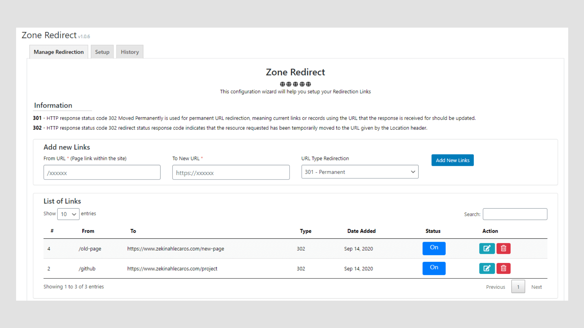 Manage Redirection