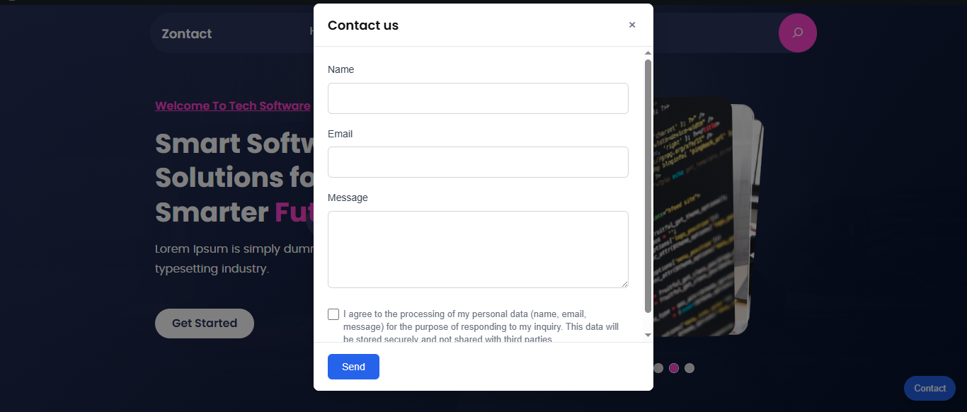 Contact form modal when button is clicked