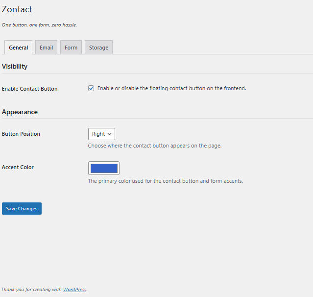 Admin settings page for customization