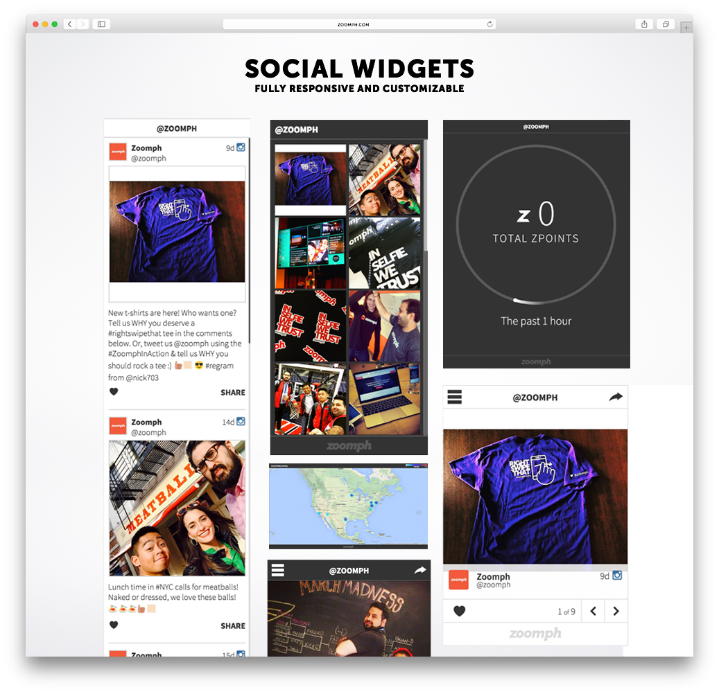 Zoomph has a wide variety of social widgets ready for you to embed in your site.