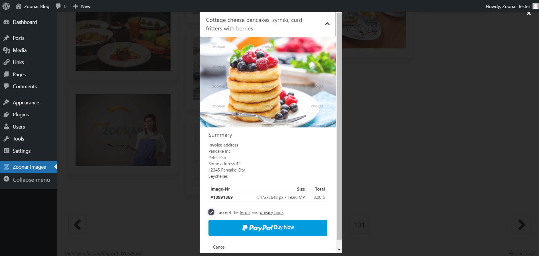 Purchasing an image with PayPal