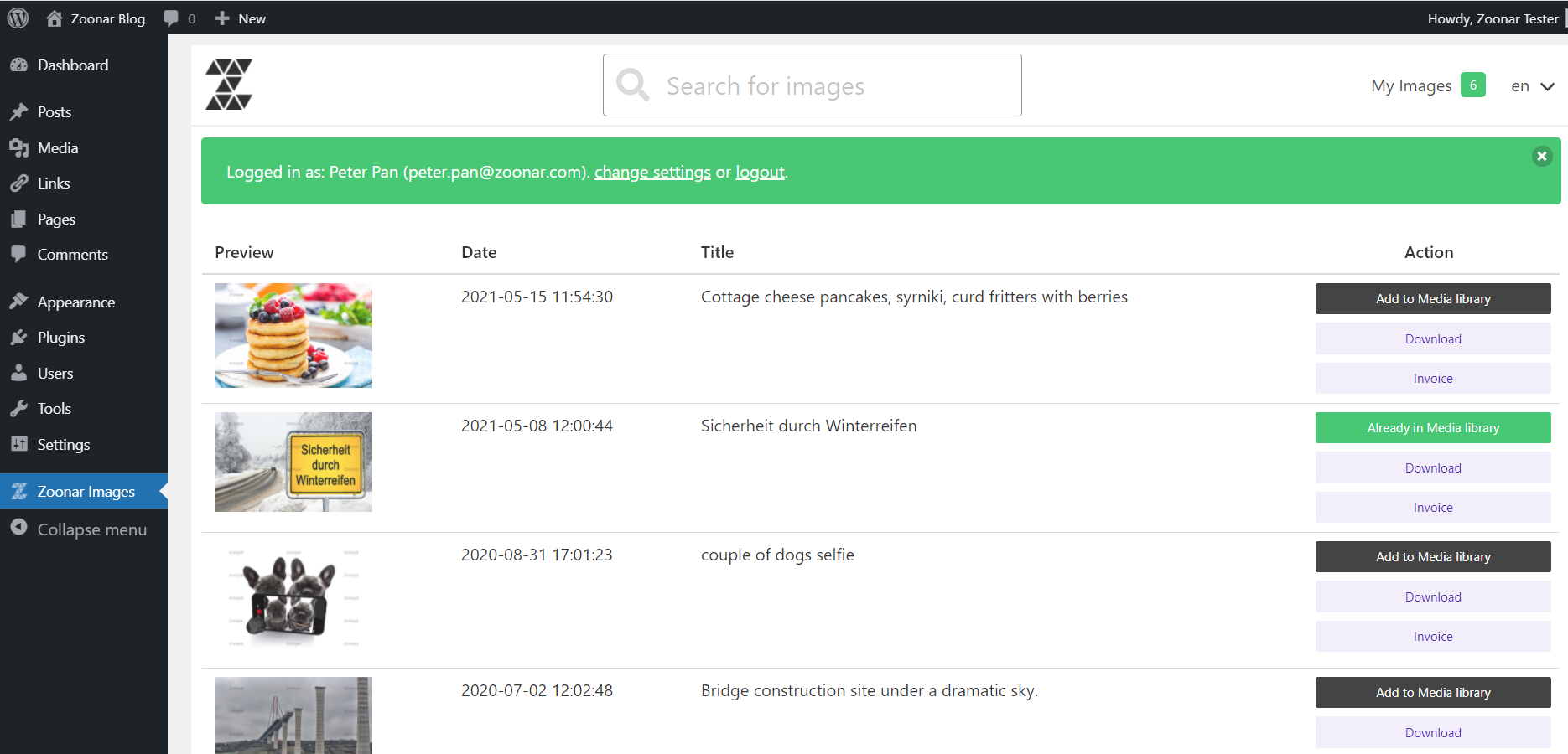 Switch to "My Images", transfer image to Media Library
