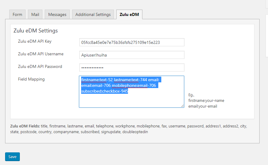 Sample Contact 7 form published to your WordPress site