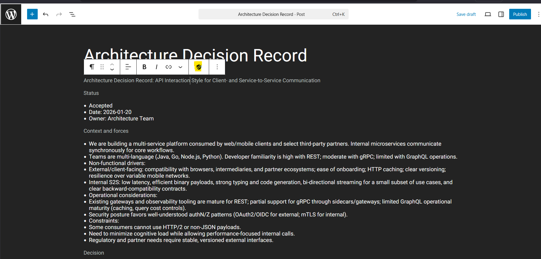 Zywrap button in the Gutenberg editor menu